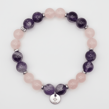 Bracelet Cœur Apaisé – Quartz Rose & Améthyste – Bracelet en pierres naturelles | Yatik