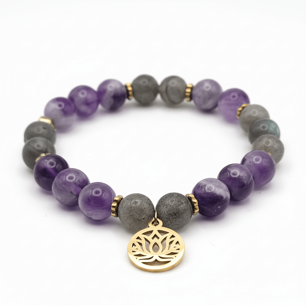 Bracelet Éveil Intuitif – Labradorite & Améthyste et Fleur de Lotus – | Yatik