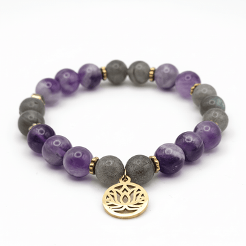 Bracelet Éveil Intuitif – Labradorite & Améthyste et Fleur de Lotus – | Yatik