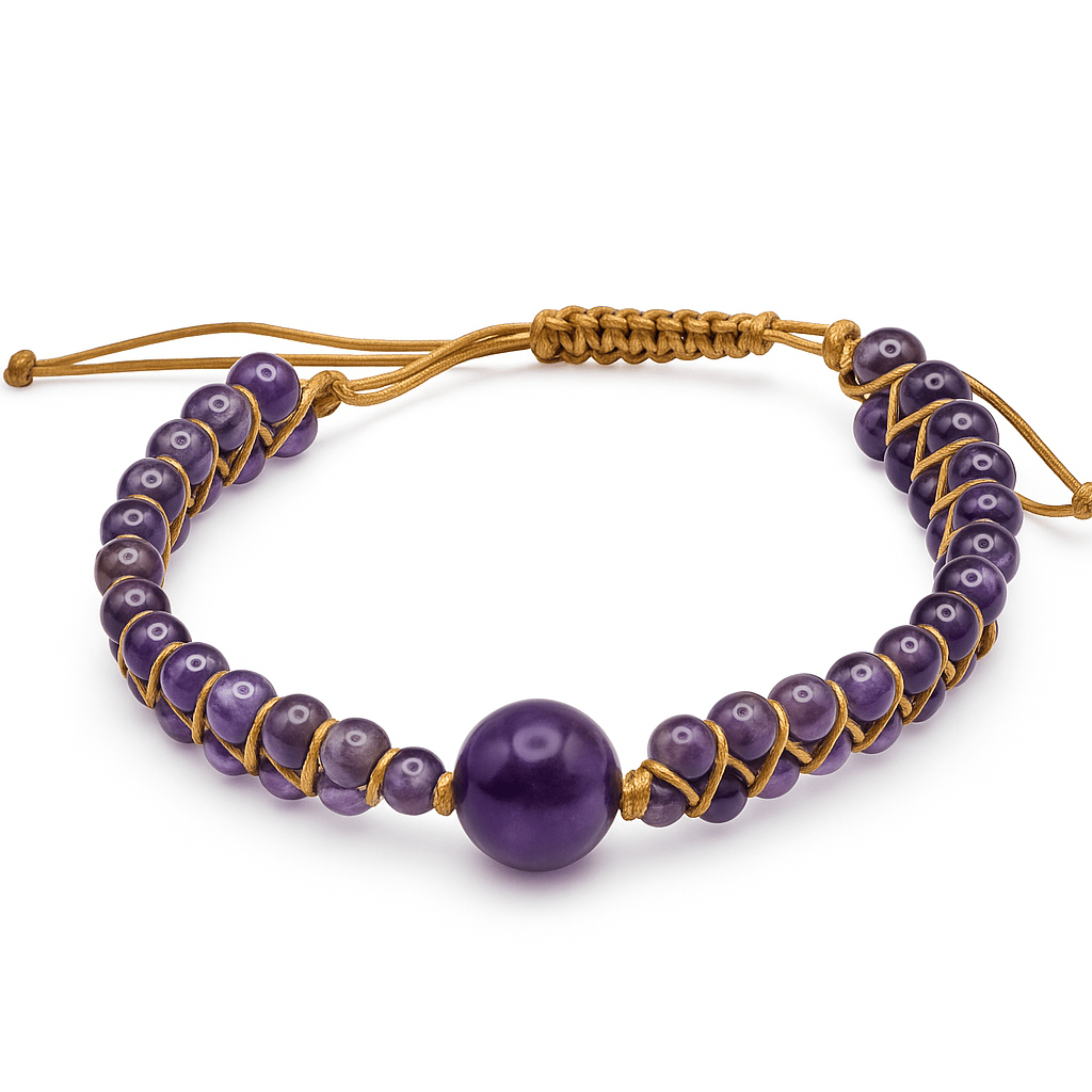 Bracelet Harmonie Spirituelle – Améthyste Shamballa Tressé – | Yatik