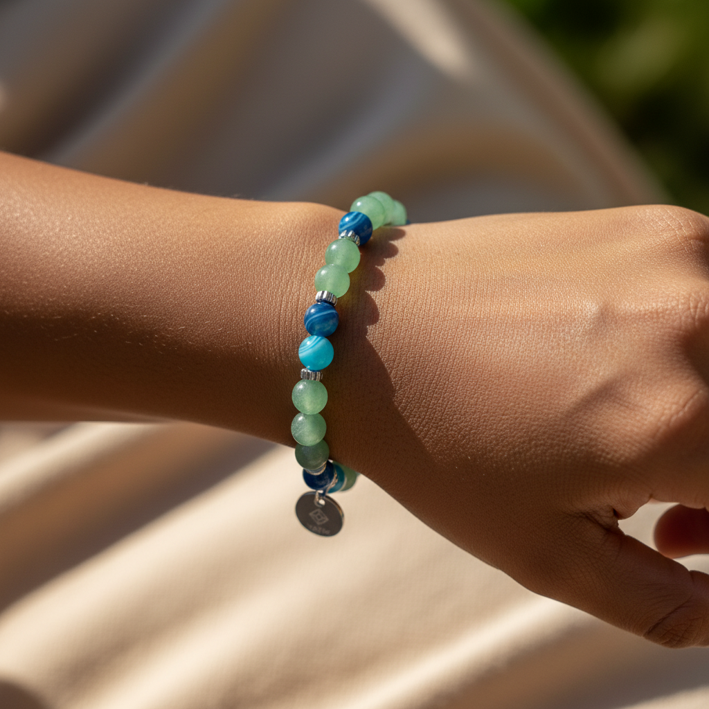 Bracelet Apaisement & Confiance – Aventurine & Agate Bleue.
