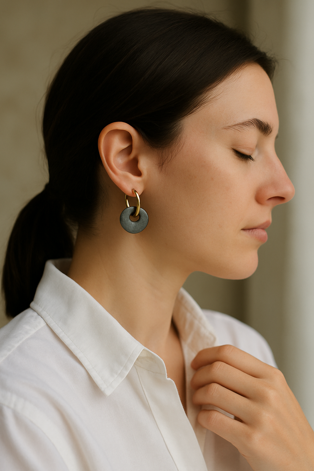 Boucles Créoles Dorées – Donut Labradorite 18 mm