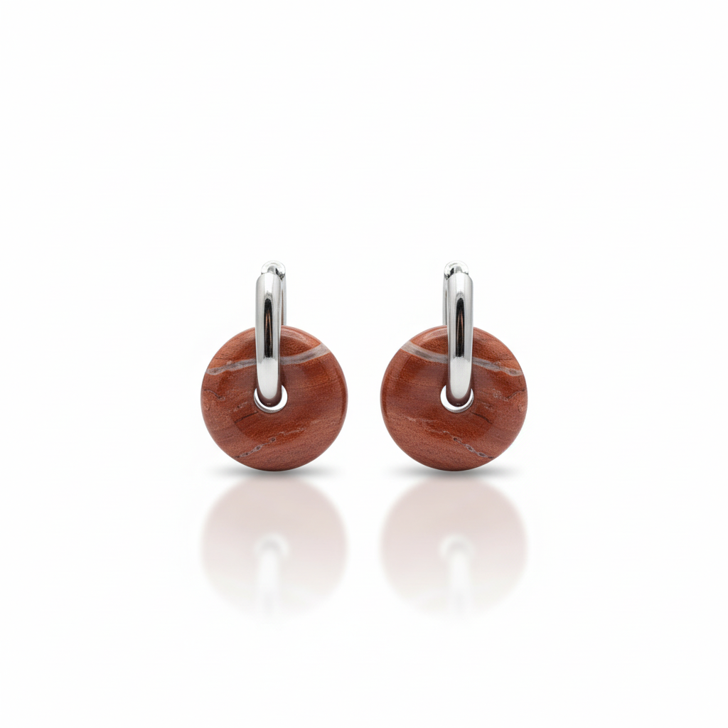 Boucles Créoles Argentées – Donut Jaspe Rouge 18 mm
