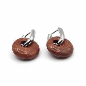 Boucles Créoles Argentées – Donut Jaspe Rouge 18 mm