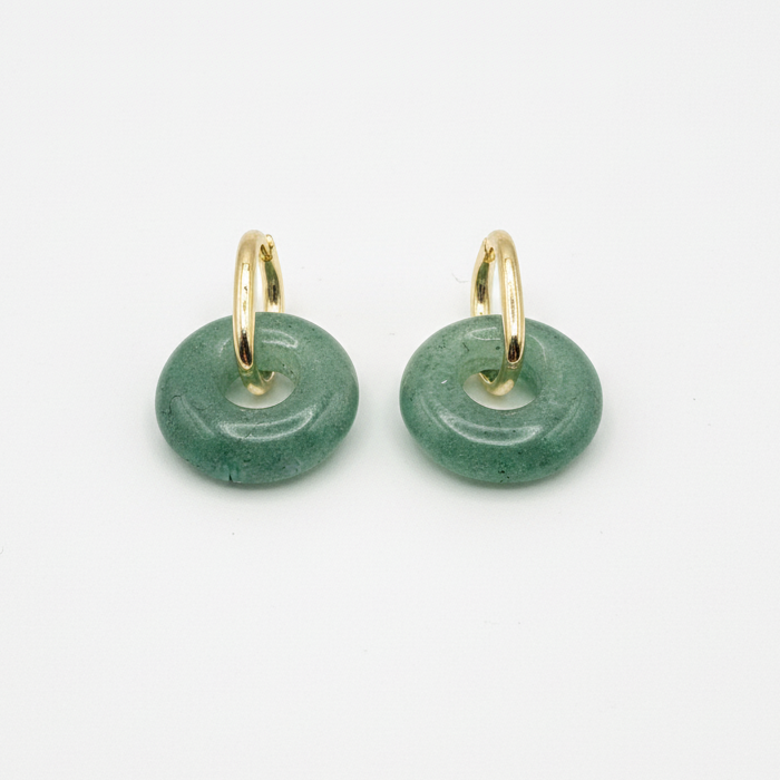 Boucles d’oreilles créoles dorées – Donut Aventurine verte 18 mm