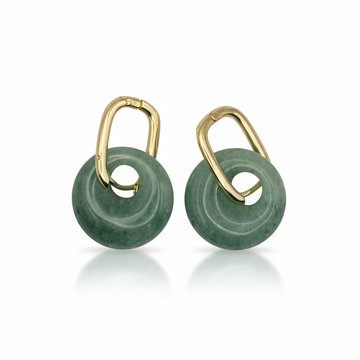 Boucles d’oreilles créoles dorées – Donut Aventurine verte 18 mm